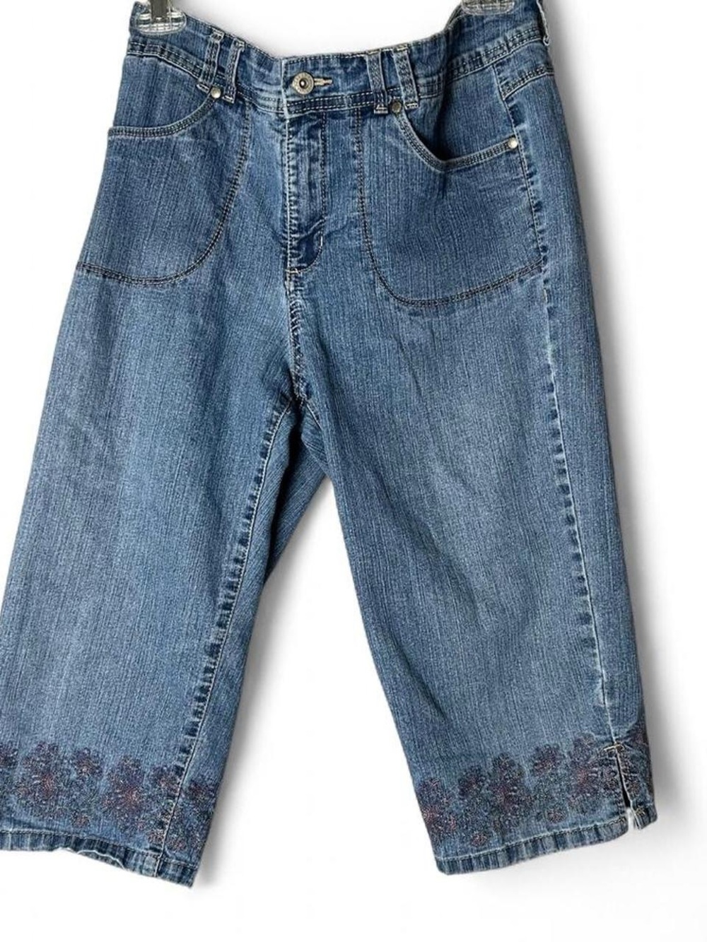 Gloria Vanderbilt 12 P Women’s Blue Embroidered Cropped Capri Jeans